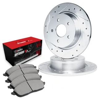 R1 Concepts WGUN1-73005 Silver Drilled Slotted Rotors W/ 5000 Oep Brake Pads